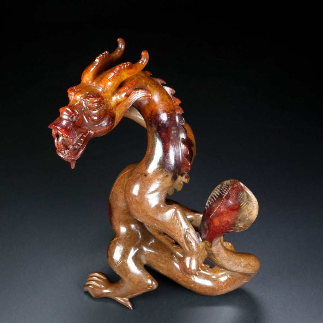 A1010 Superb Vintage Chinese Hetian Jade Carved Fortune Dragon Statue