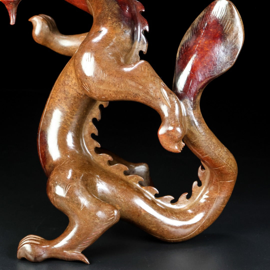 A1010 Superb Vintage Chinese Hetian Jade Carved Fortune Dragon Statue