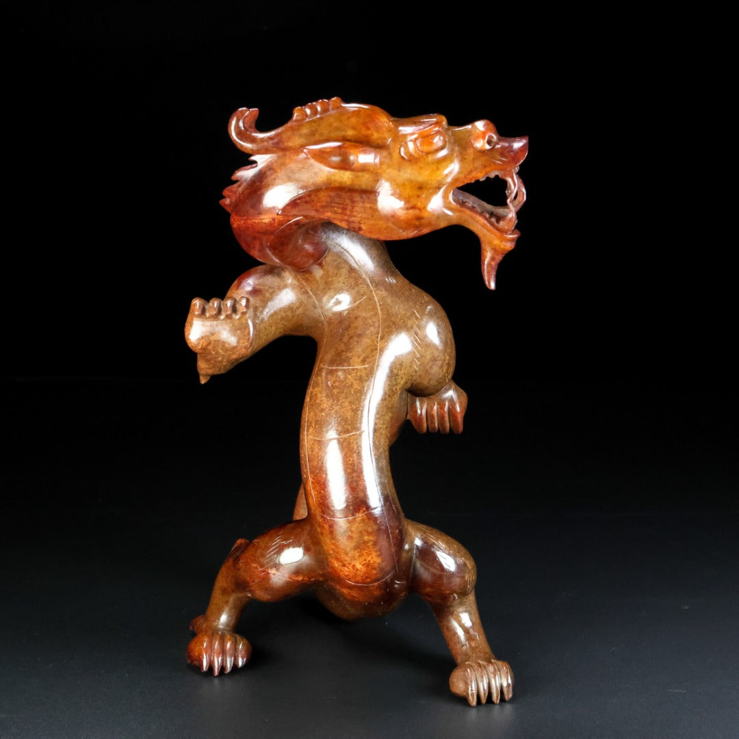 A1010 Superb Vintage Chinese Hetian Jade Carved Fortune Dragon Statue