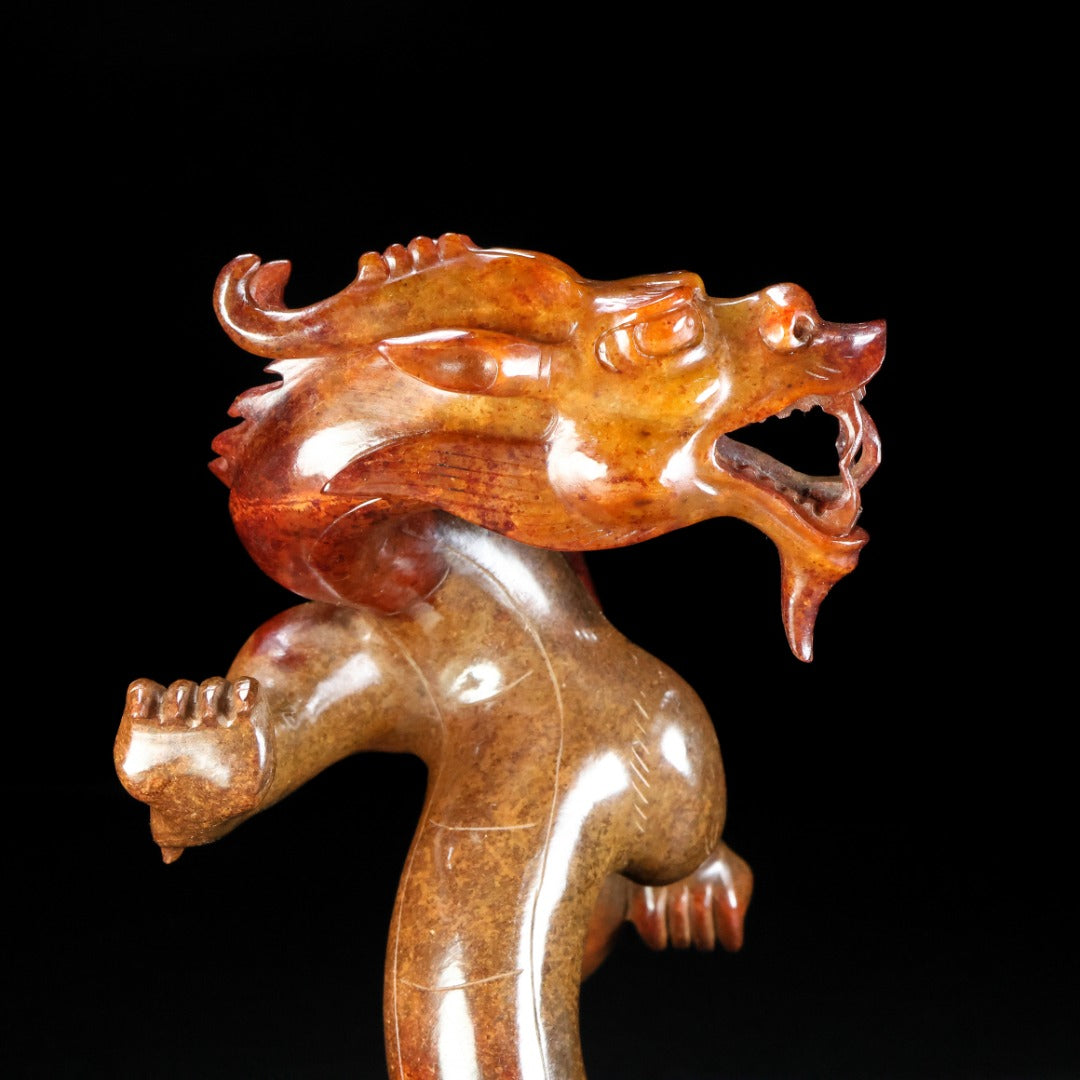 A1010 Superb Vintage Chinese Hetian Jade Carved Fortune Dragon Statue