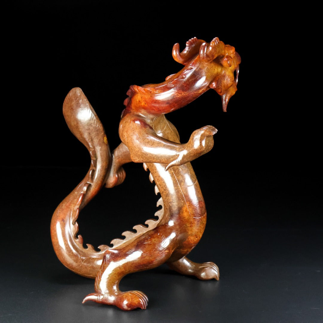 A1010 Superb Vintage Chinese Hetian Jade Carved Fortune Dragon Statue
