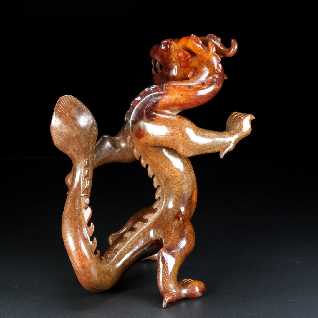 A1010 Superb Vintage Chinese Hetian Jade Carved Fortune Dragon Statue