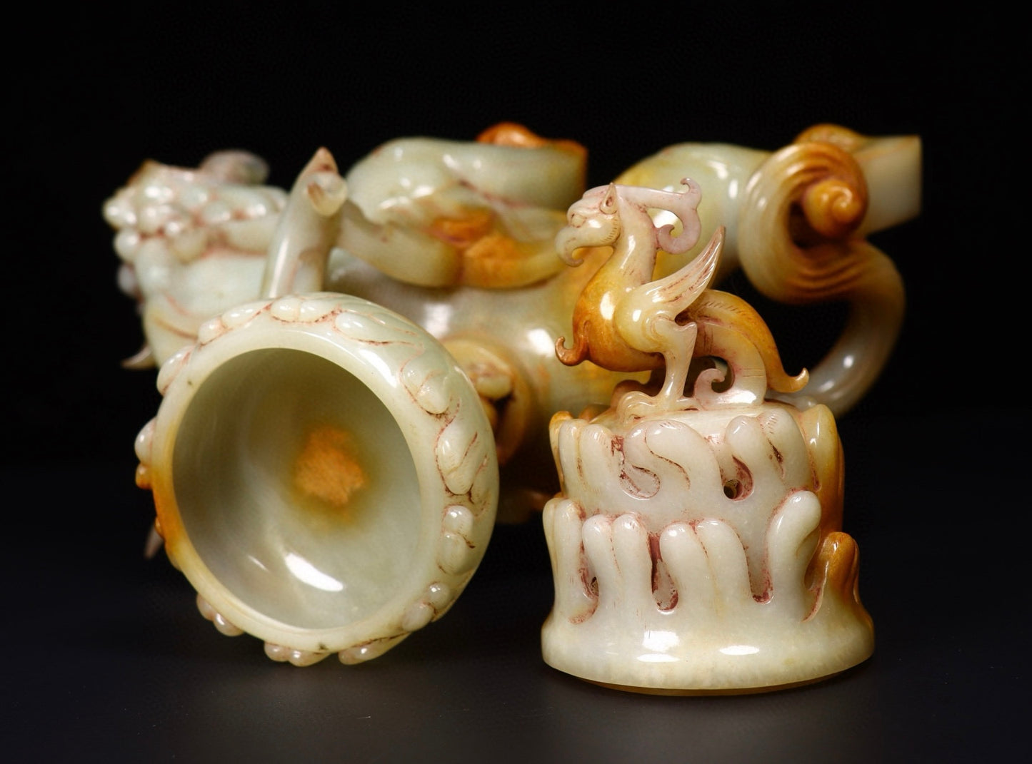 A1021 Superb Vintage Chinese Hetian Jade Carved Divine Beast Incense Burner