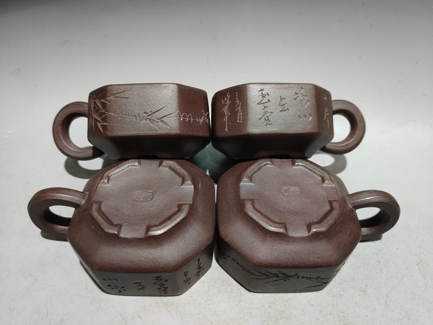 A1030 A Set Chinese Yixing Zisha Clay Teapot & Cups w Artist Signed