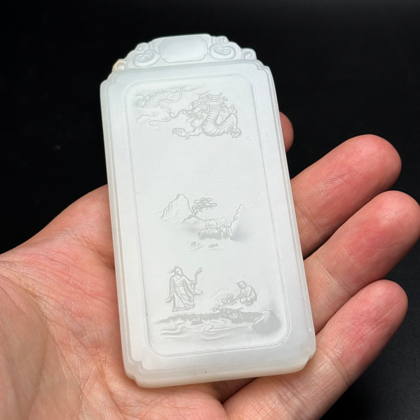 A1034 Chinese Natural White Hetian Jade Low Relief Fortune Horse Pendant