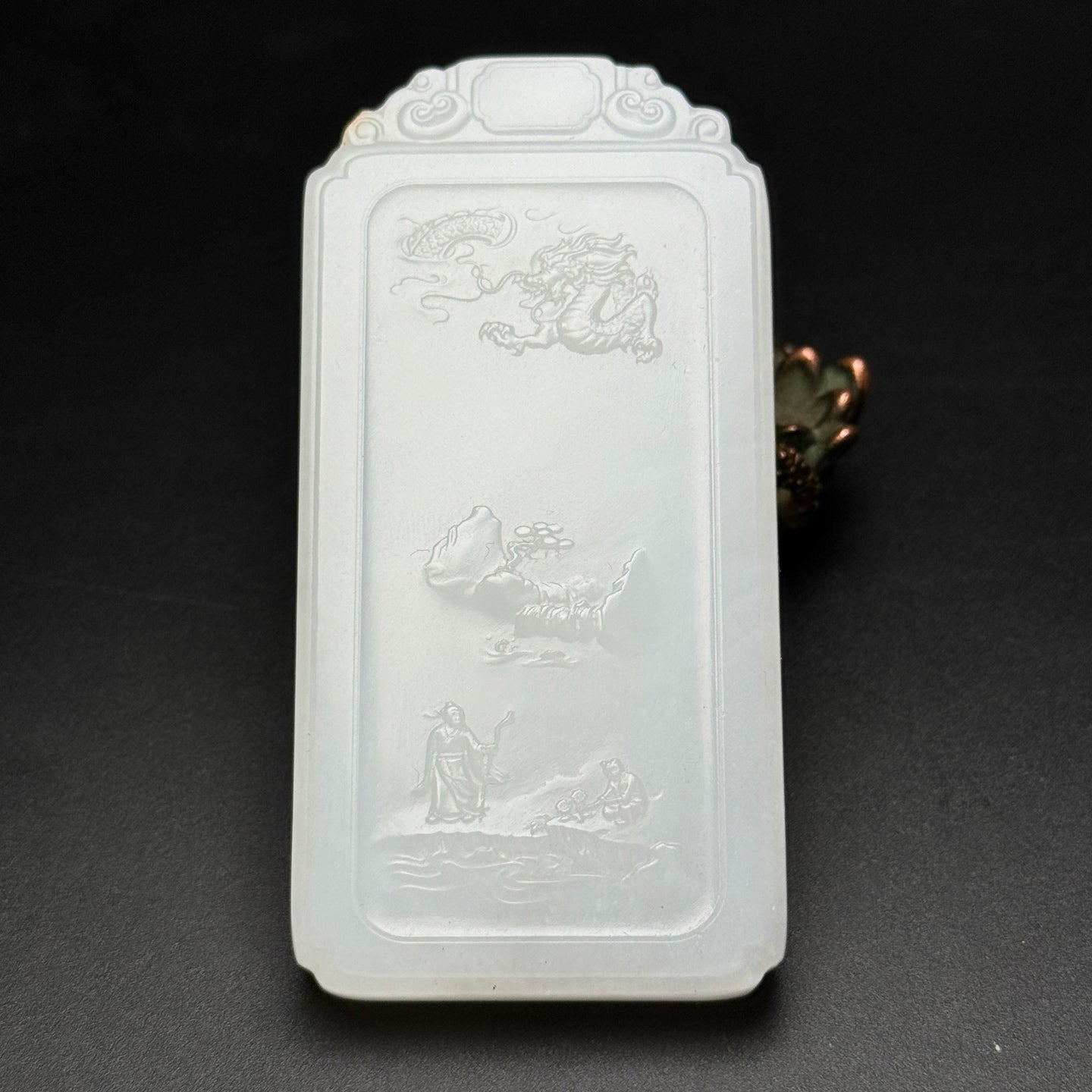 A1034 Chinese Natural White Hetian Jade Low Relief Fortune Horse Pendant