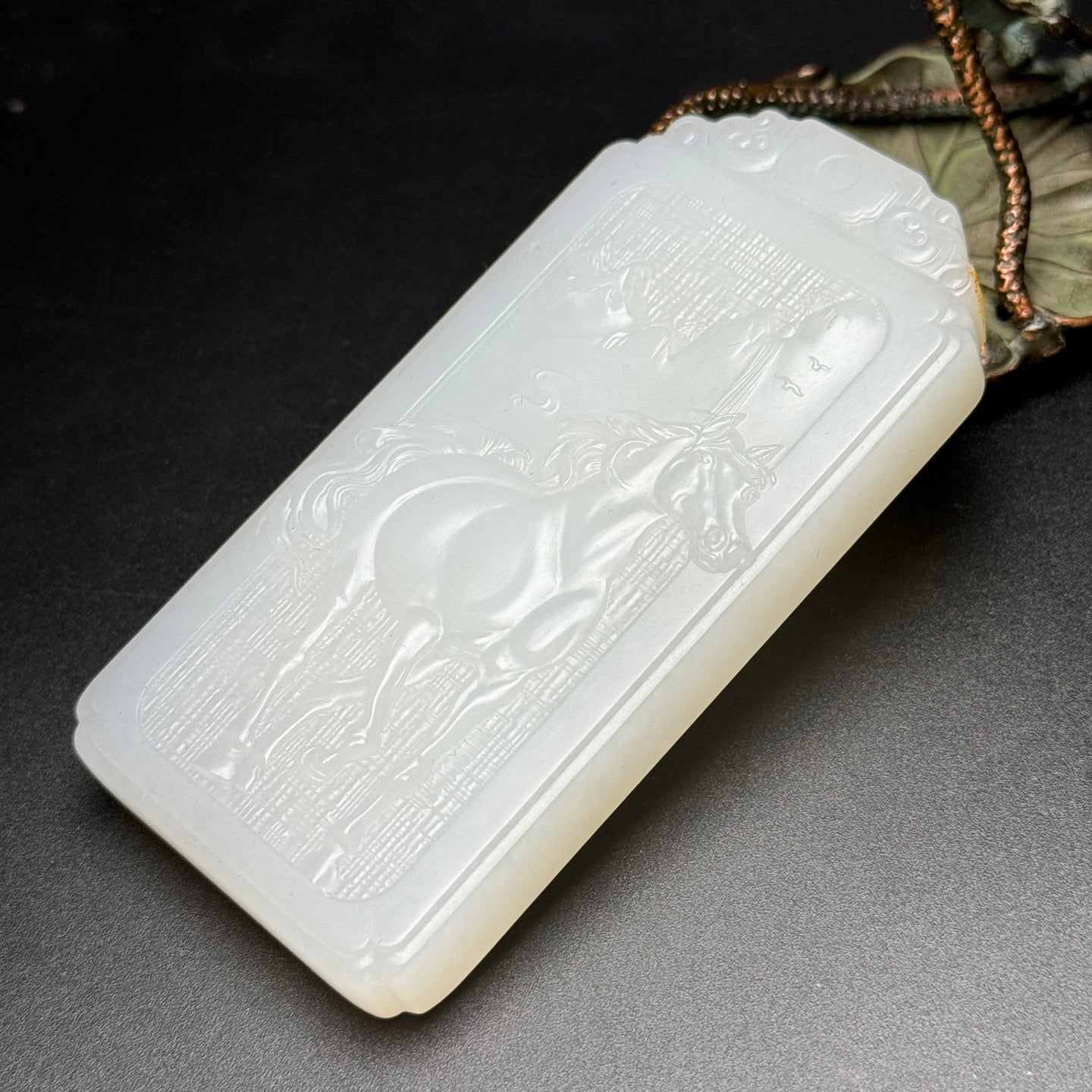 A1034 Chinese Natural White Hetian Jade Low Relief Fortune Horse Pendant