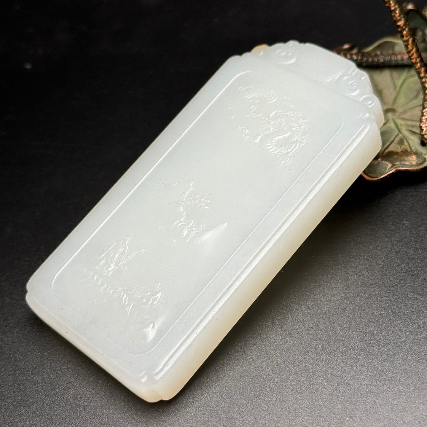 A1034 Chinese Natural White Hetian Jade Low Relief Fortune Horse Pendant