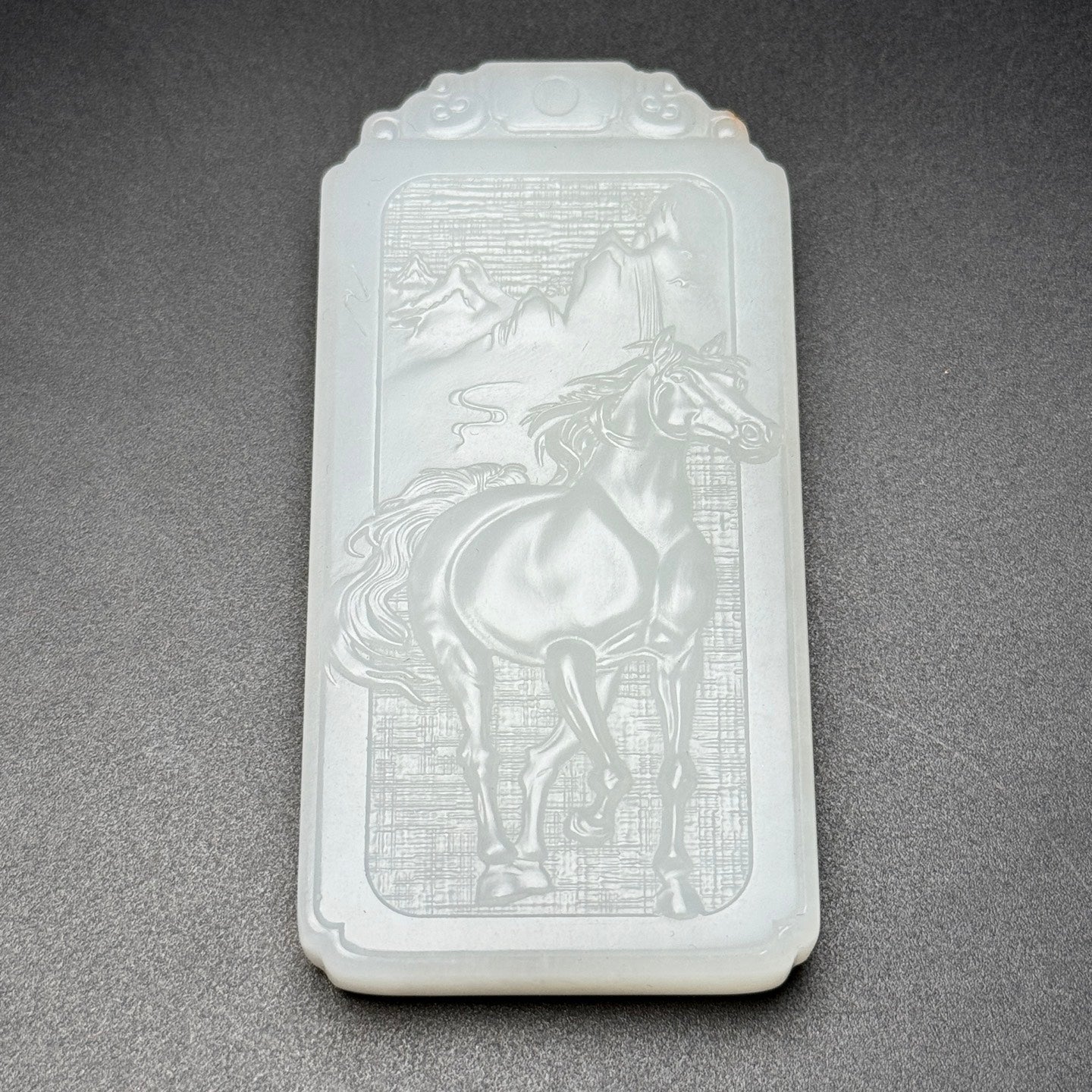A1034 Chinese Natural White Hetian Jade Low Relief Fortune Horse Pendant