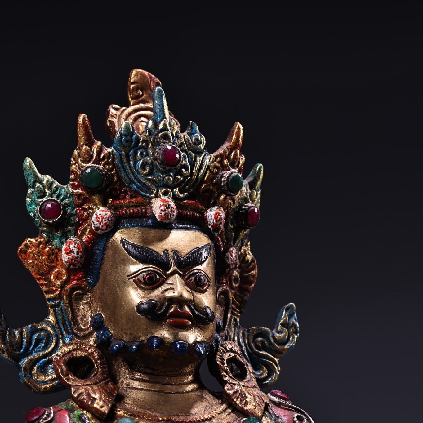 A1036 Tibetan Buddhism Gilt Gold Copper Inlay Turquoise & Gems Yellow Jambhala Statue