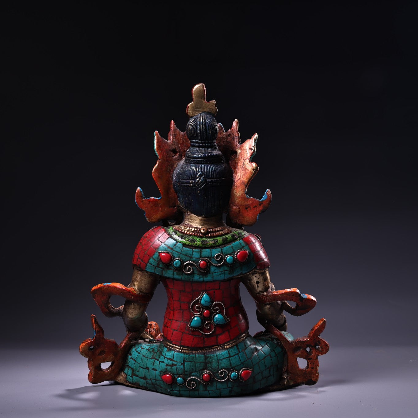 A1036 Tibetan Buddhism Gilt Gold Copper Inlay Turquoise & Gems Yellow Jambhala Statue