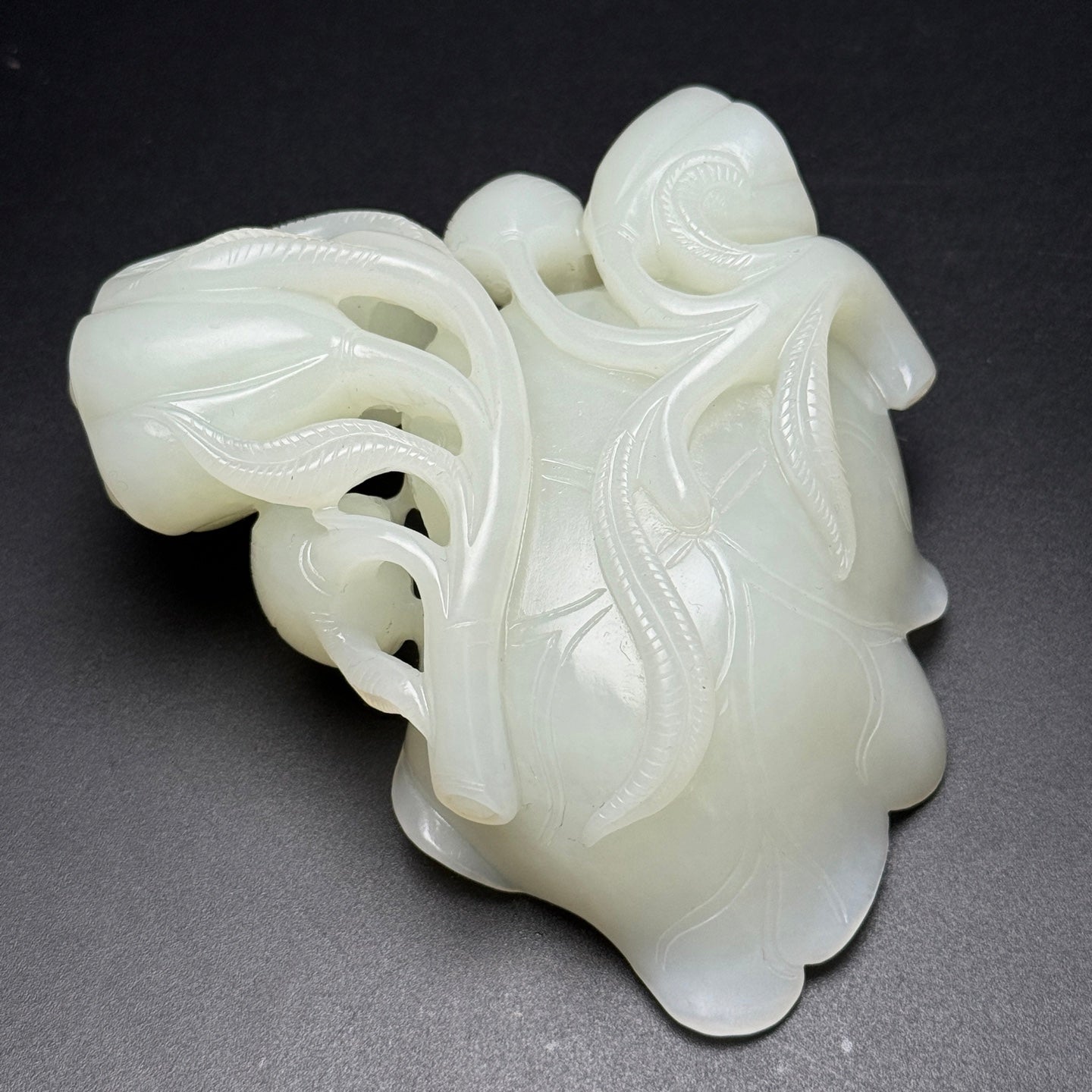 A1038 Chinese Hetian Jade Carved Lotus Pod & Lotus Leaf Brush Washer
