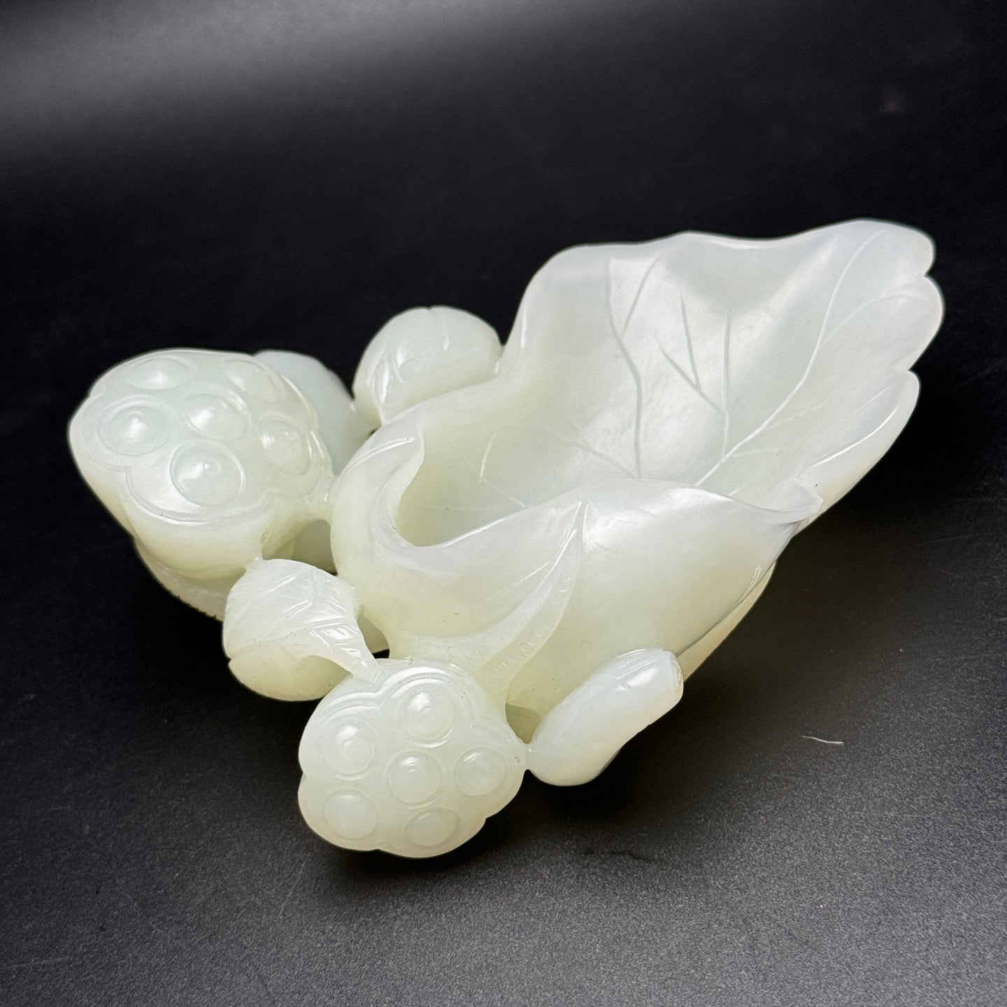 A1038 Chinese Hetian Jade Carved Lotus Pod & Lotus Leaf Brush Washer