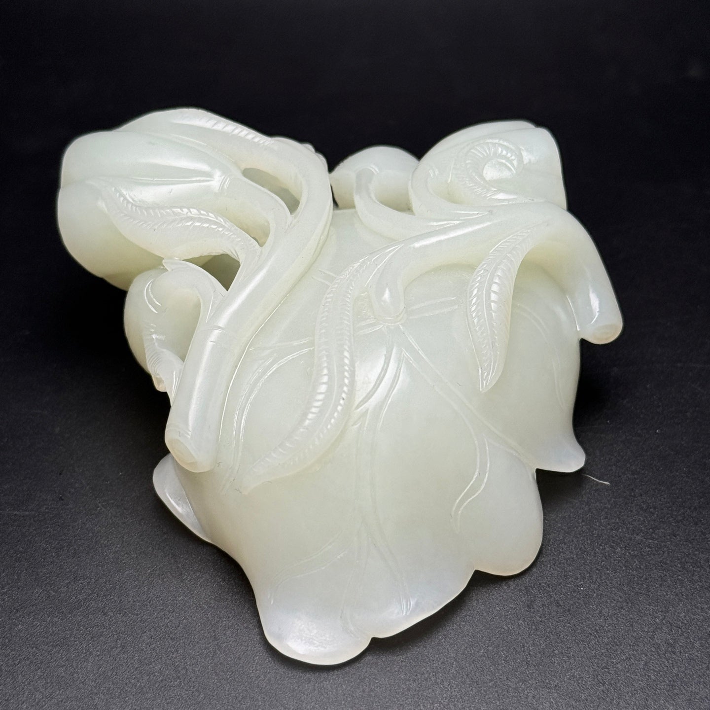 A1038 Chinese Hetian Jade Carved Lotus Pod & Lotus Leaf Brush Washer