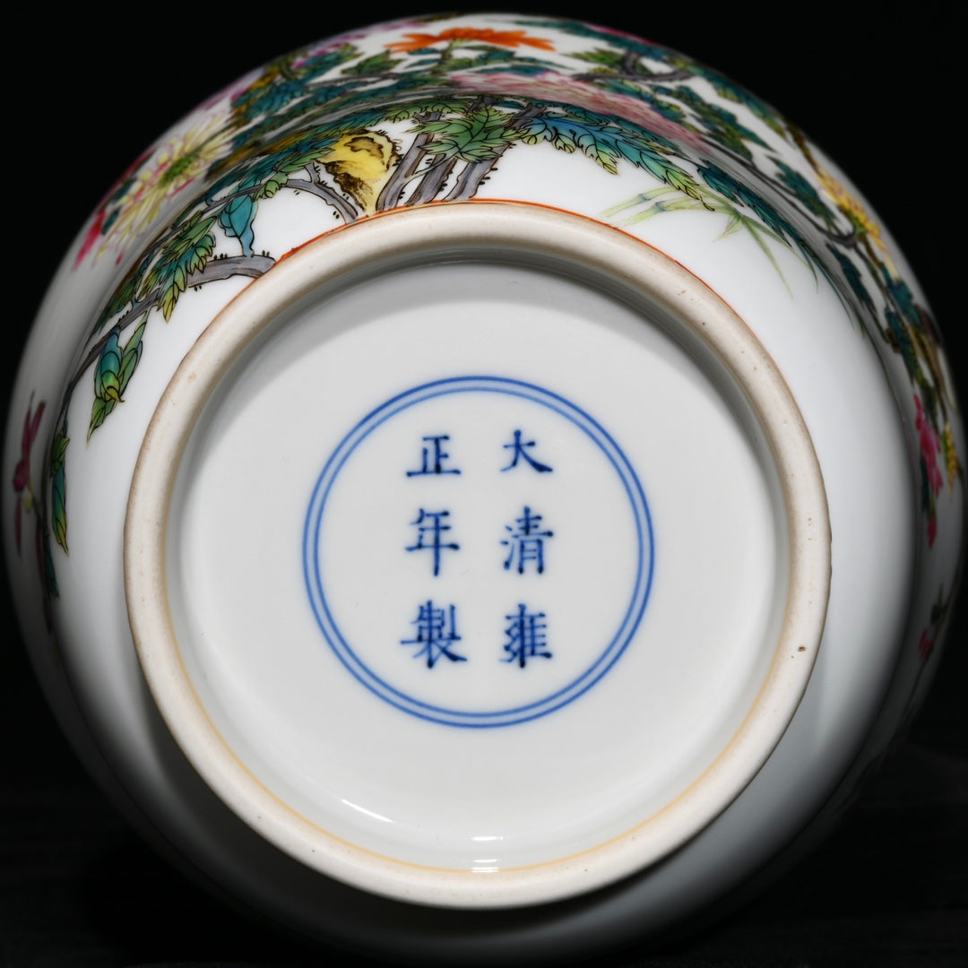 A1039 A Pair Chinese Qing Dynasty Gilt Edge Famille Rose Flowers Bird Design Porcelain Vases