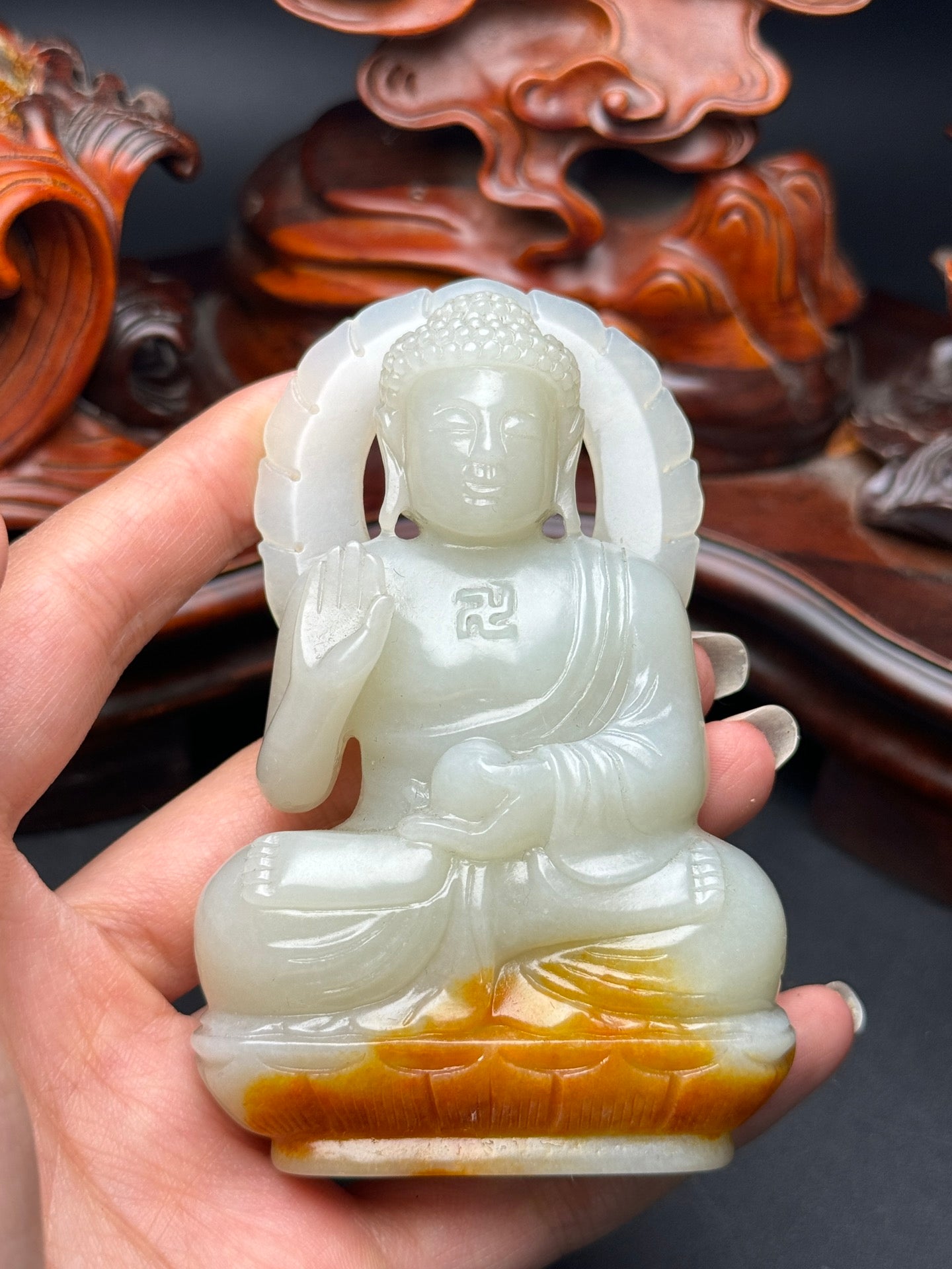 A1043 A Set Three Chinese Hetian Jade Carved Siddhartha Buddha Statue