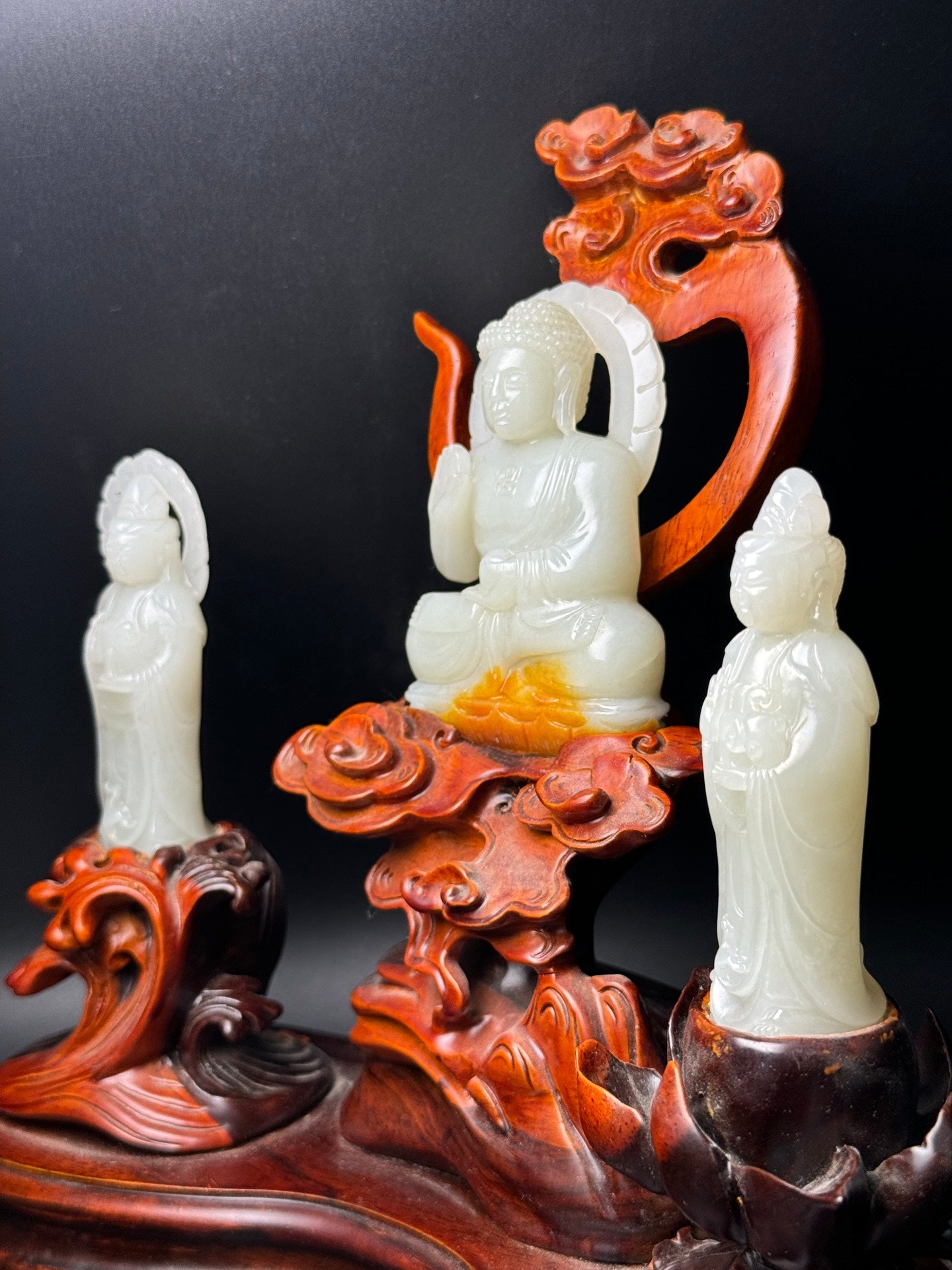 A1043 A Set Three Chinese Hetian Jade Carved Siddhartha Buddha Statue