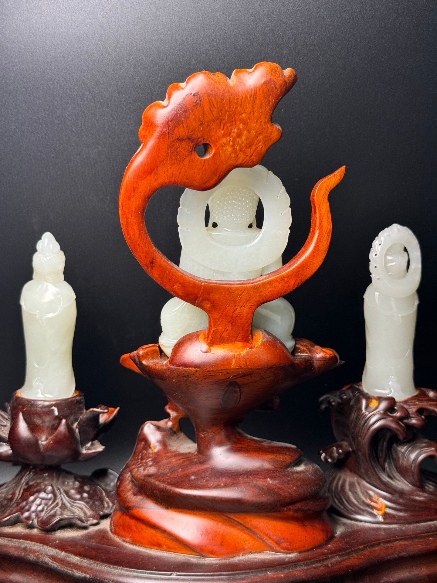 A1043 A Set Three Chinese Hetian Jade Carved Siddhartha Buddha Statue