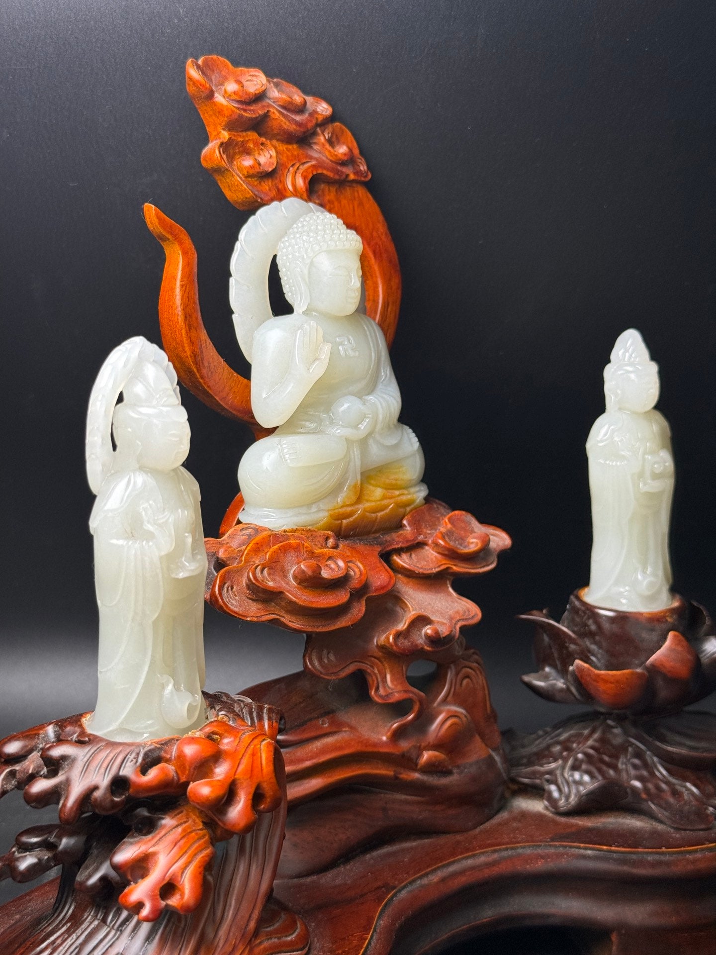 A1043 A Set Three Chinese Hetian Jade Carved Siddhartha Buddha Statue