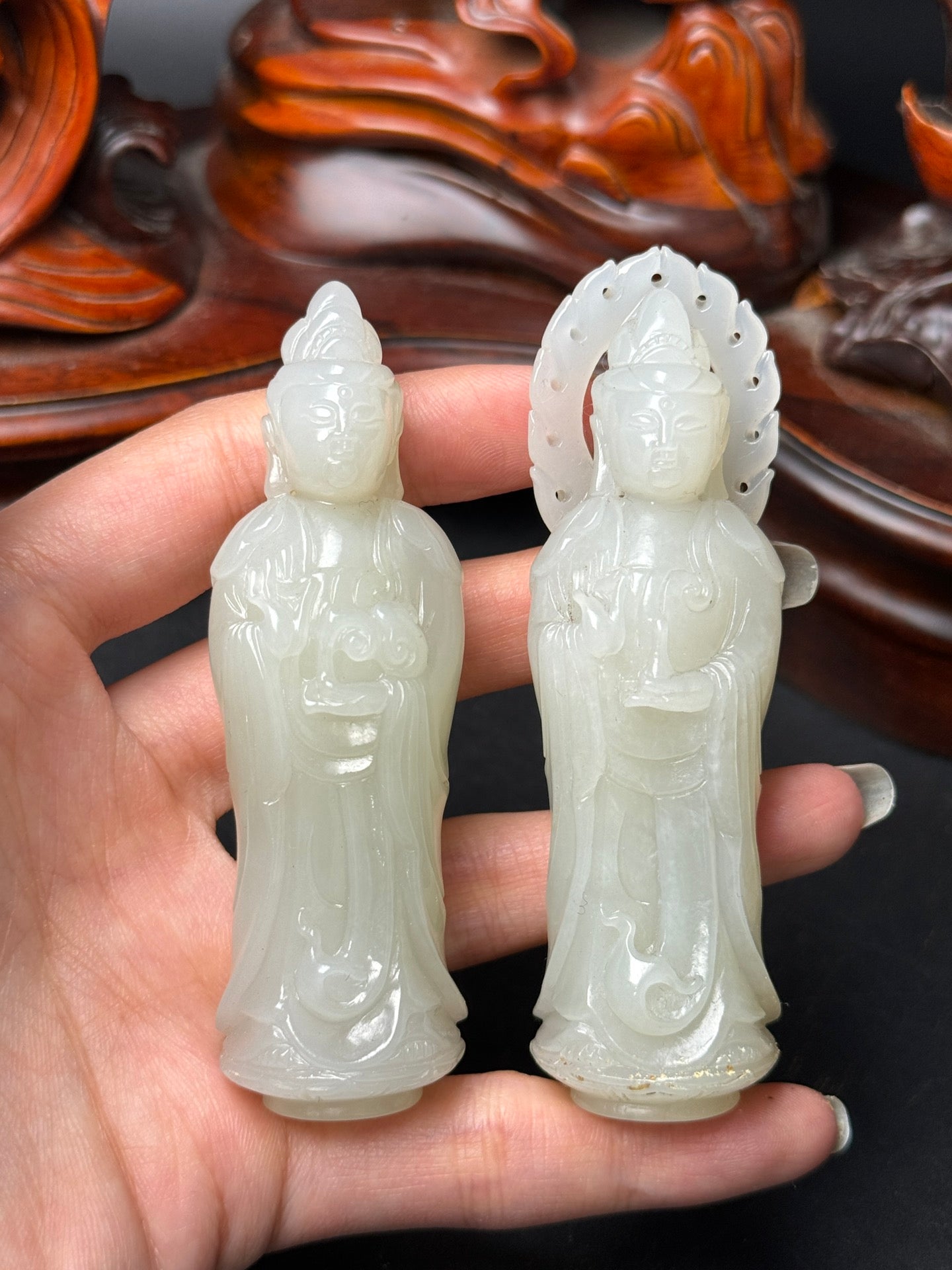 A1043 A Set Three Chinese Hetian Jade Carved Siddhartha Buddha Statue