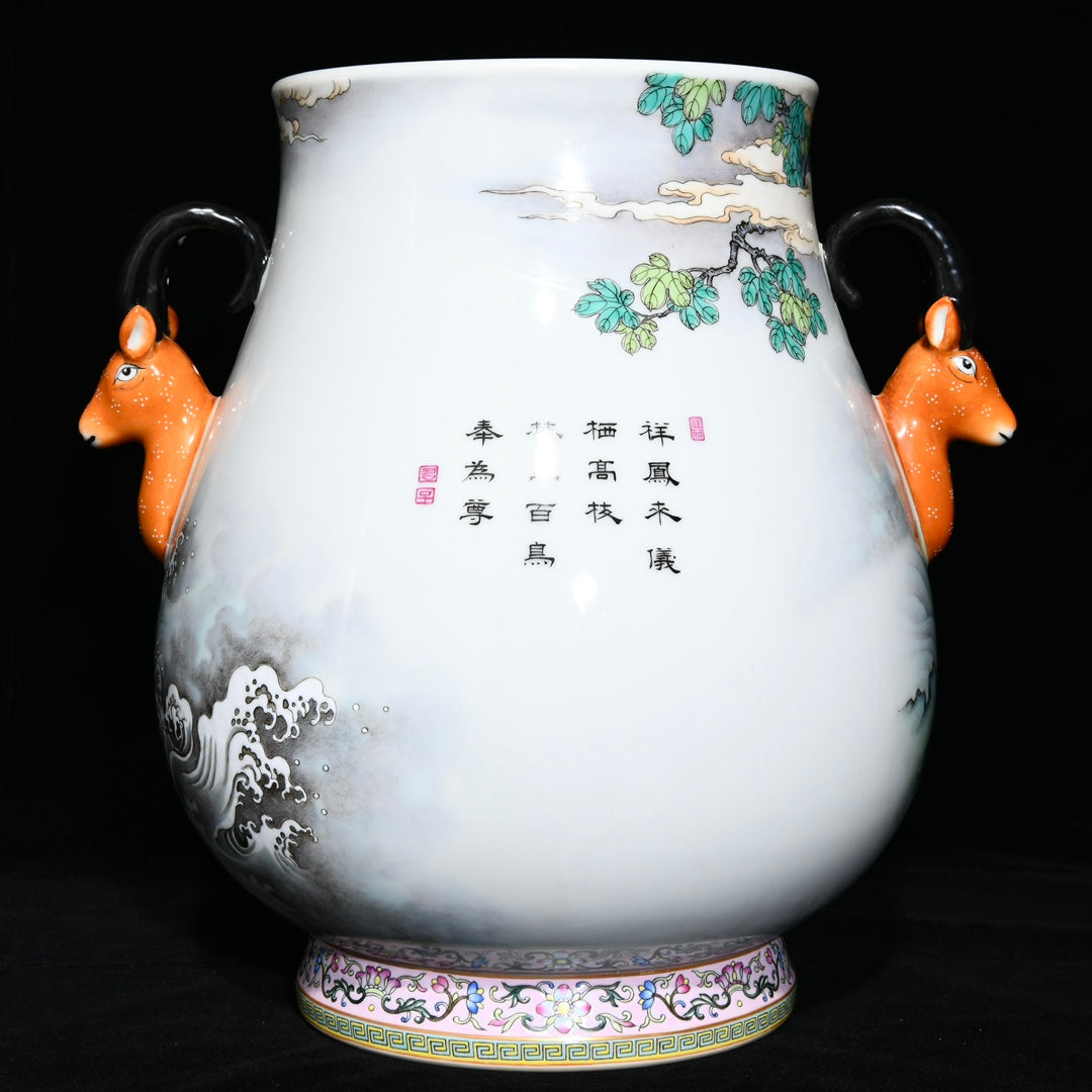 A1044 Chinese Qing Dynasty Famille Rose Phoenix Design Porcelain Jar