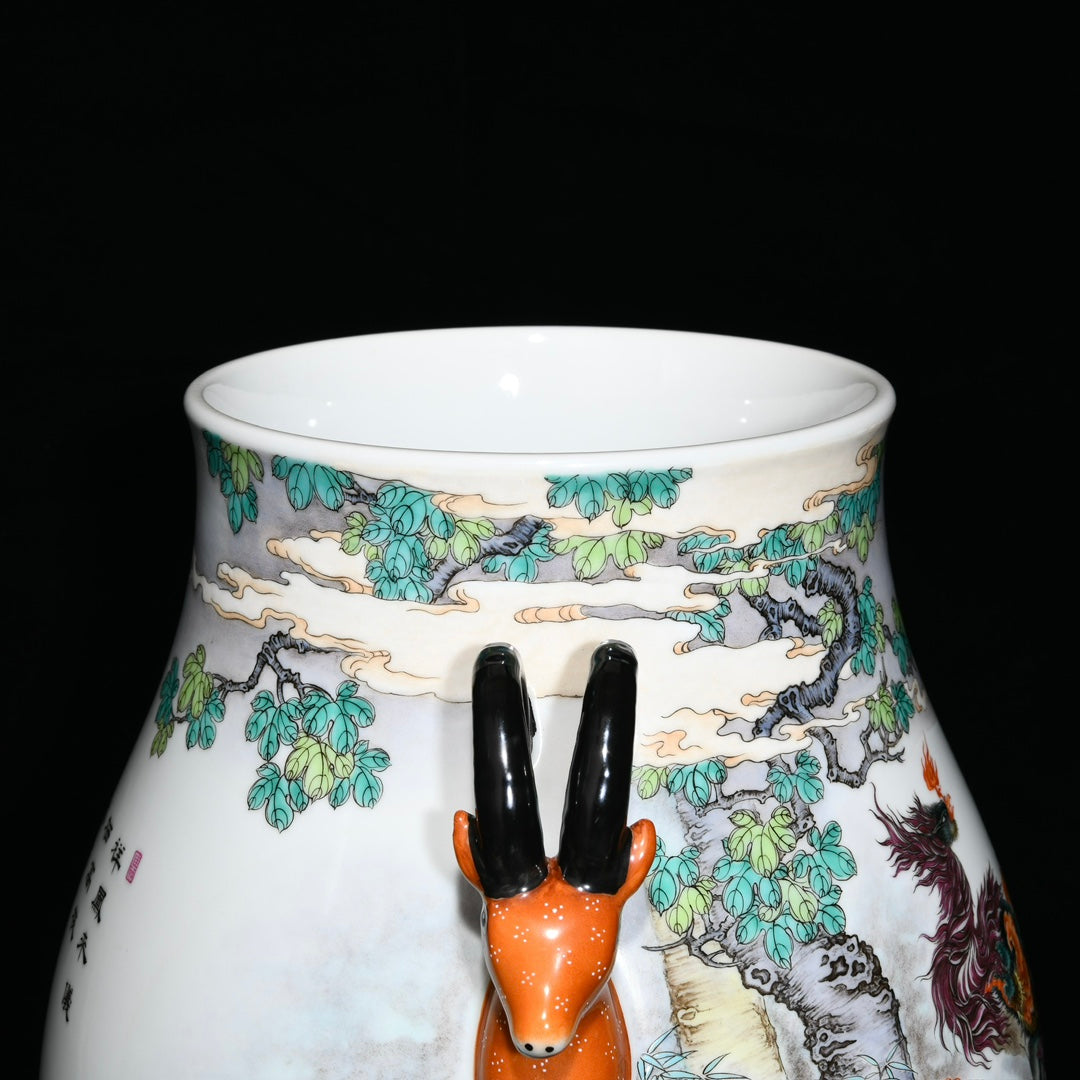 A1044 Chinese Qing Dynasty Famille Rose Phoenix Design Porcelain Jar