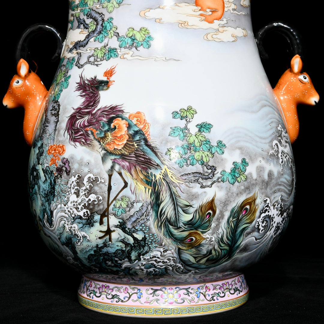 A1044 Chinese Qing Dynasty Famille Rose Phoenix Design Porcelain Jar