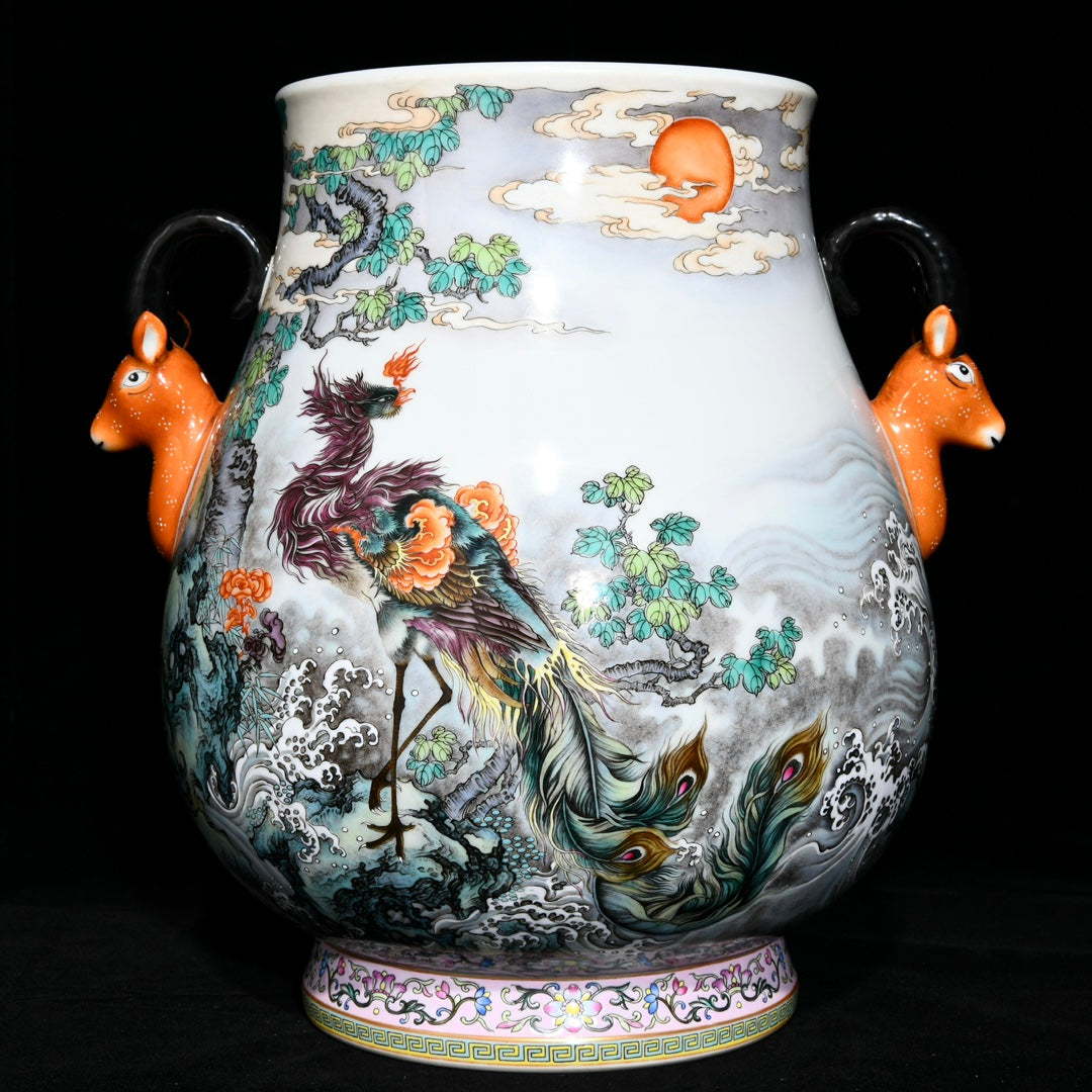 A1044 Chinese Qing Dynasty Famille Rose Phoenix Design Porcelain Jar