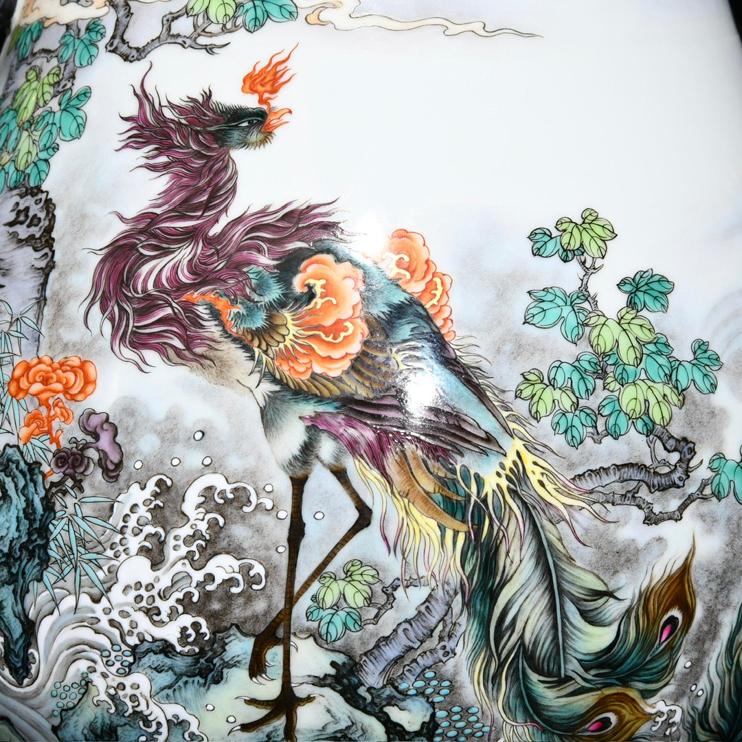 A1044 Chinese Qing Dynasty Famille Rose Phoenix Design Porcelain Jar