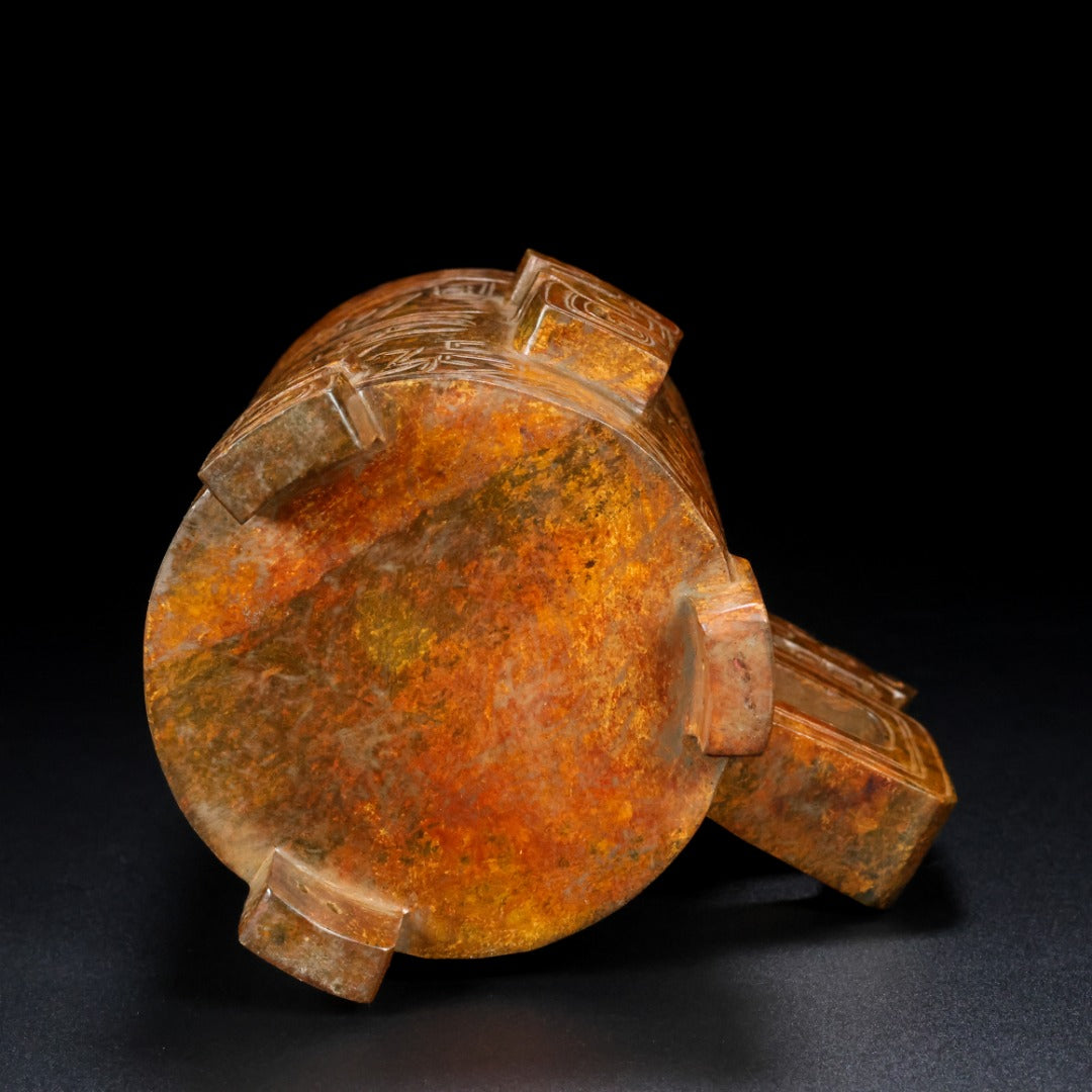 A1049 Superb Vintage Chinese Hetian Jade Carved Fortune Dragon Cup