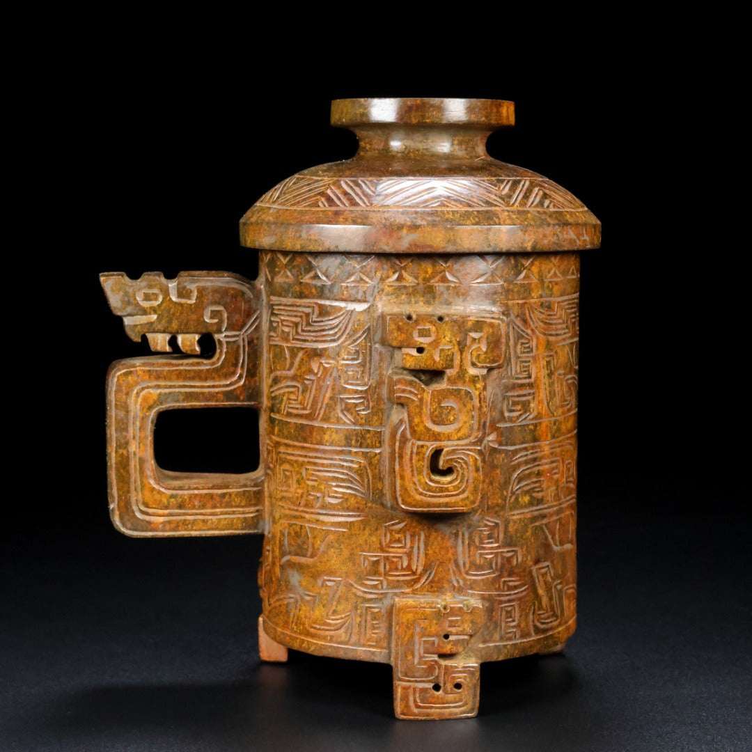 A1049 Superb Vintage Chinese Hetian Jade Carved Fortune Dragon Cup