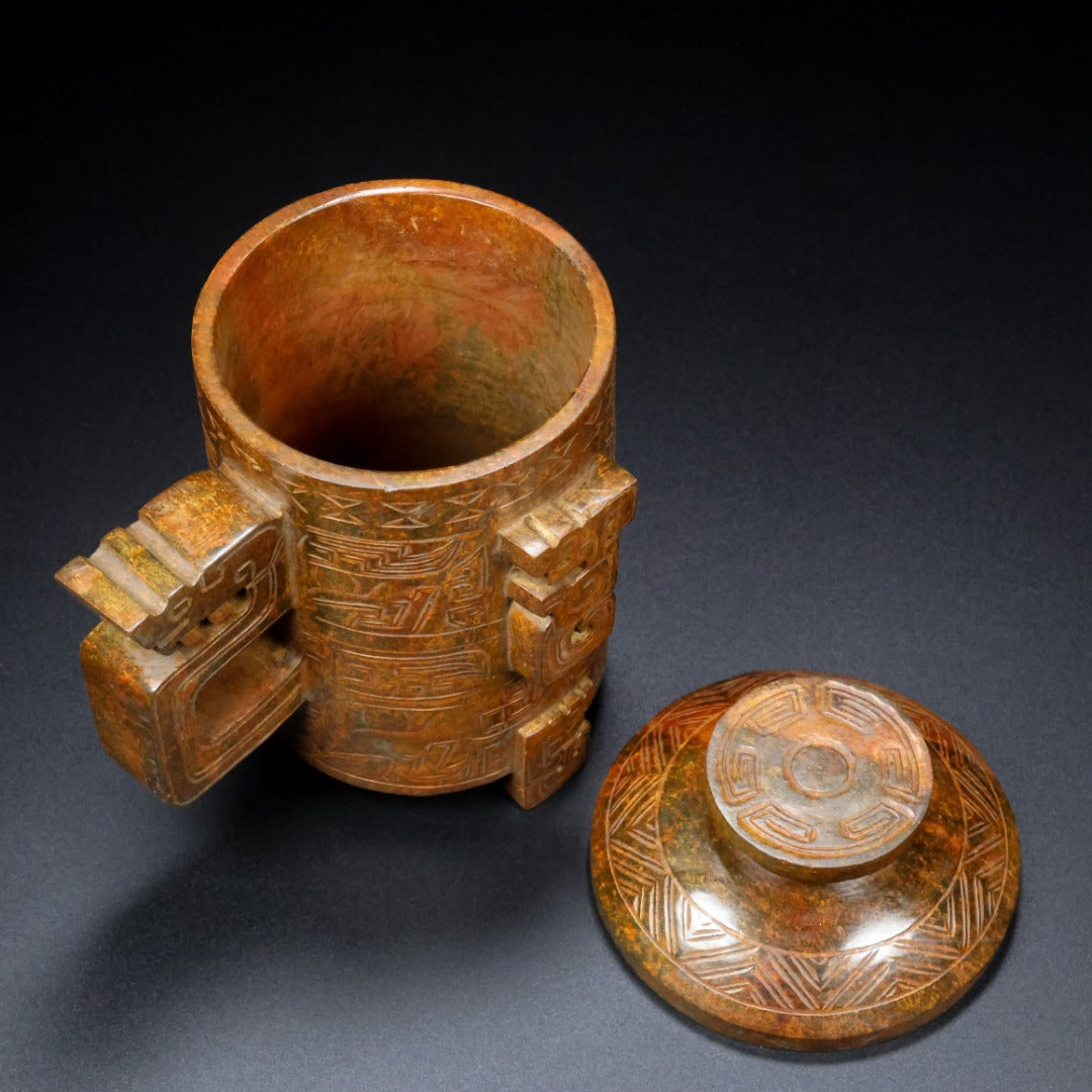 A1049 Superb Vintage Chinese Hetian Jade Carved Fortune Dragon Cup