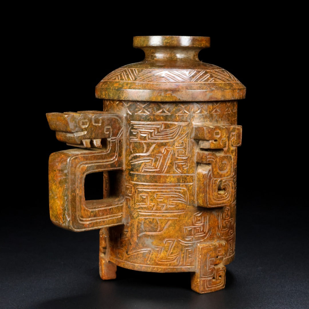 A1049 Superb Vintage Chinese Hetian Jade Carved Fortune Dragon Cup