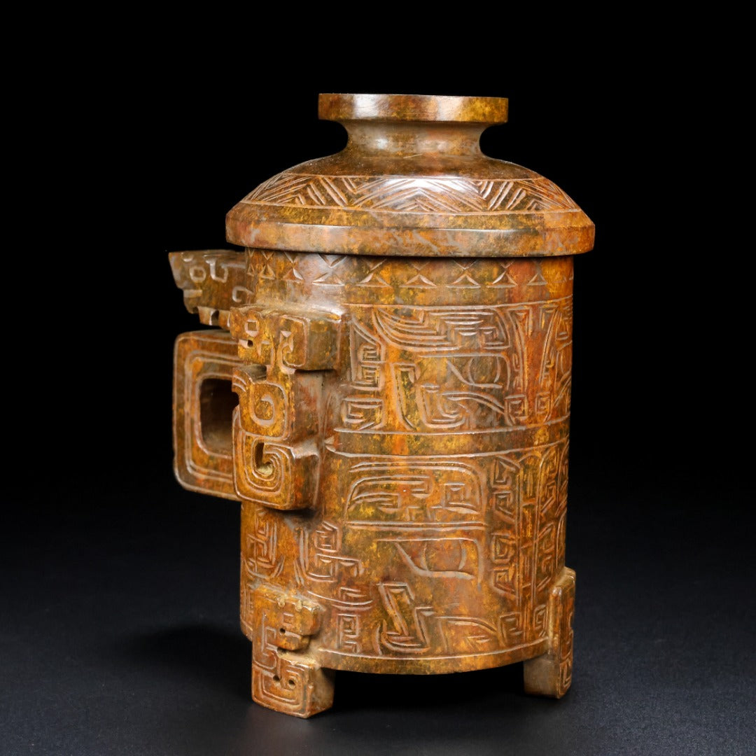 A1049 Superb Vintage Chinese Hetian Jade Carved Fortune Dragon Cup