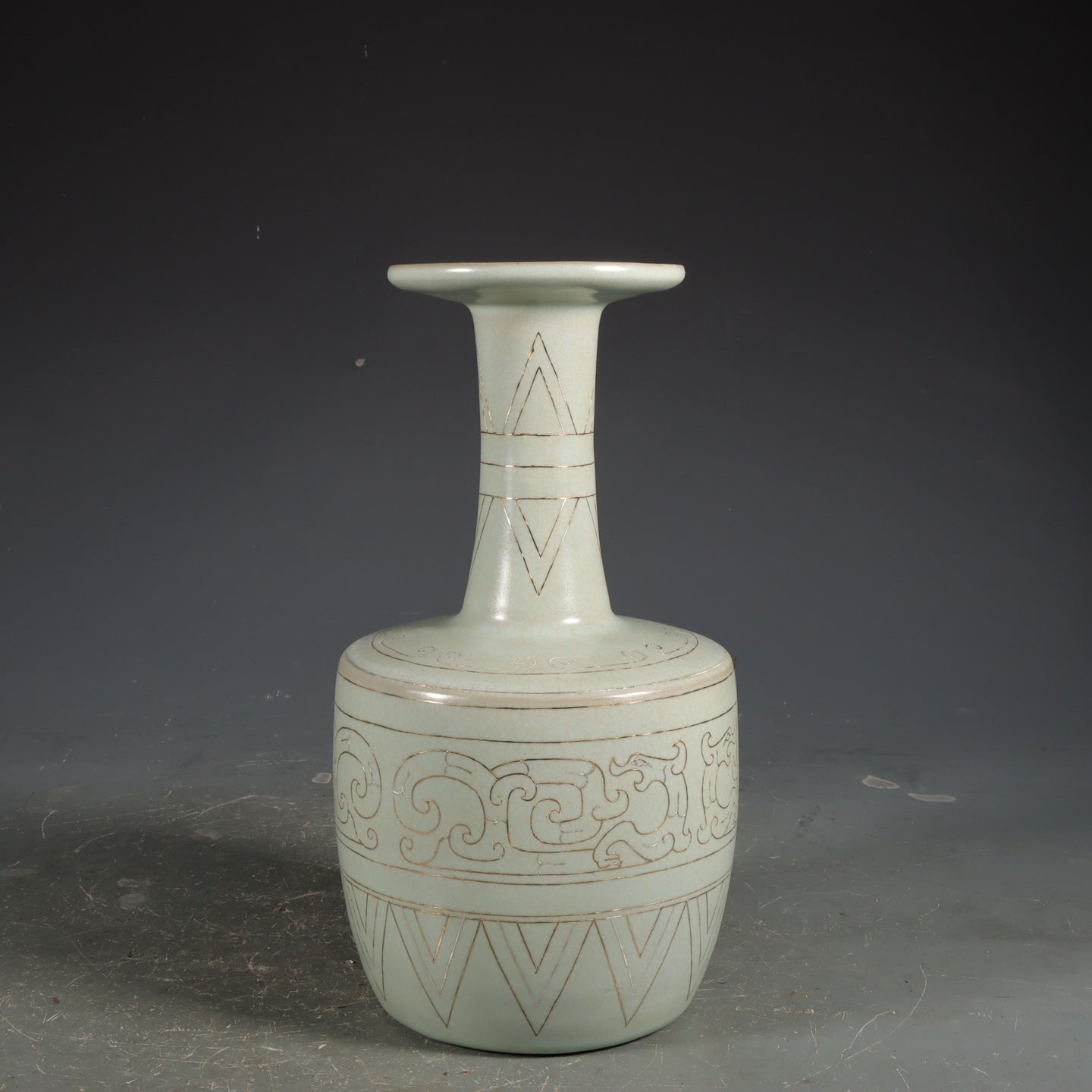 A1055 Chinese Ru Kiln Inlay Silver Wires Porcelain Vase