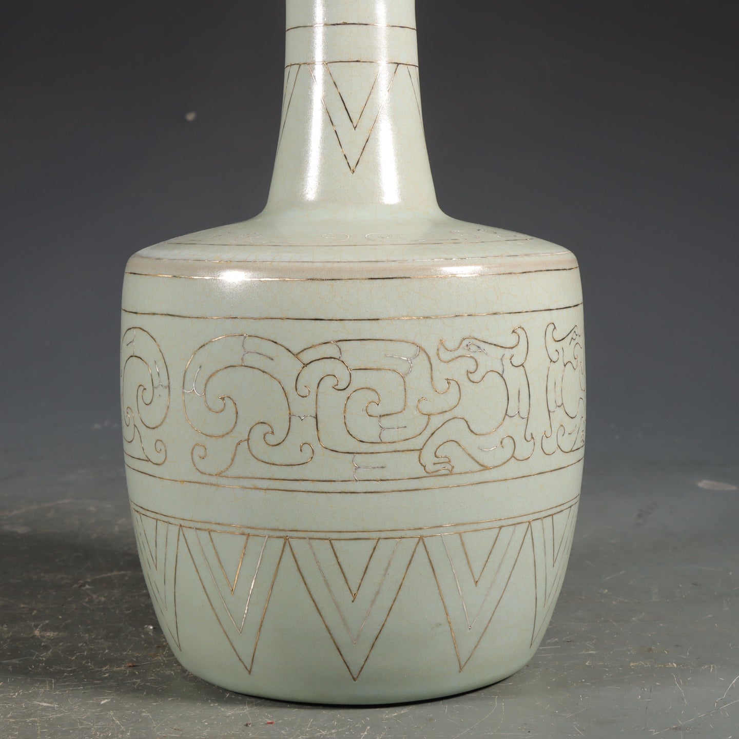 A1055 Chinese Ru Kiln Inlay Silver Wires Porcelain Vase