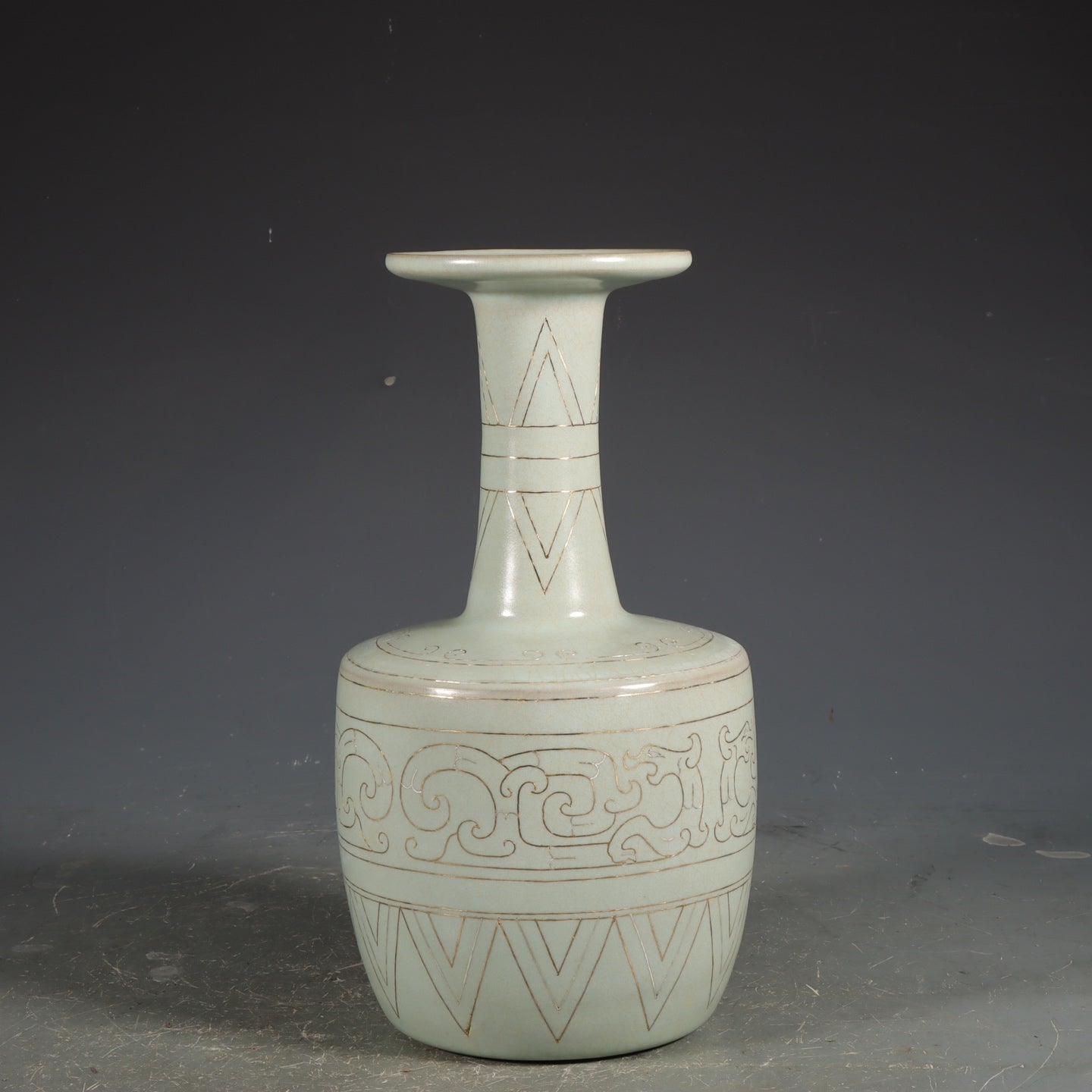 A1055 Chinese Ru Kiln Inlay Silver Wires Porcelain Vase