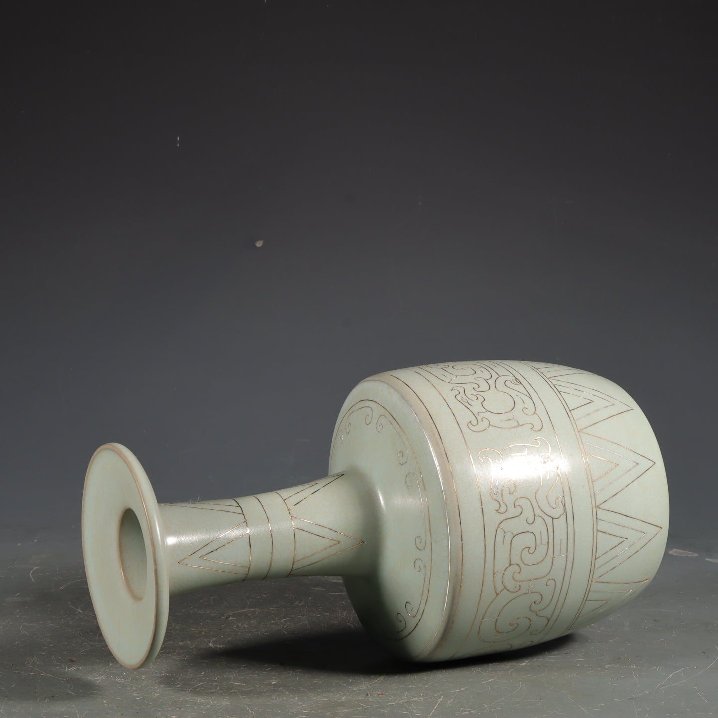 A1055 Chinese Ru Kiln Inlay Silver Wires Porcelain Vase