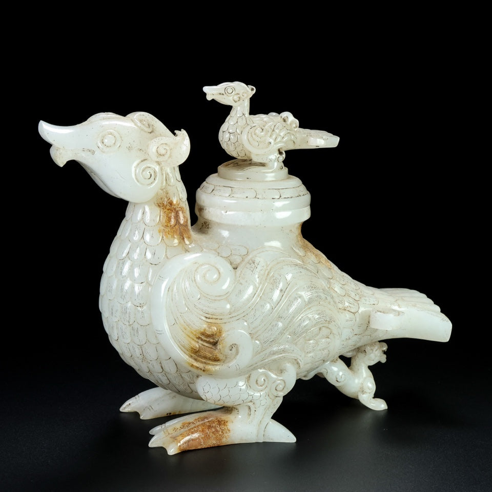 A1059 Superb Vintage Chinese Hetian Jade Carved Phoenix Statue