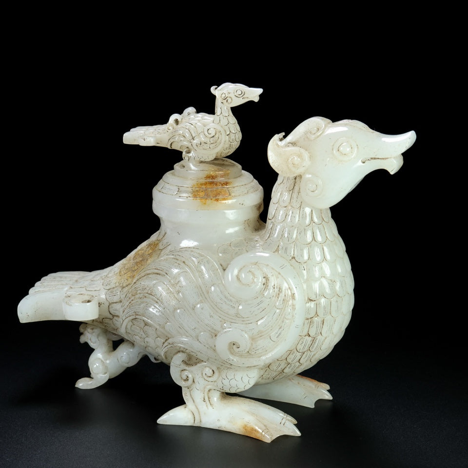 A1059 Superb Vintage Chinese Hetian Jade Carved Phoenix Statue