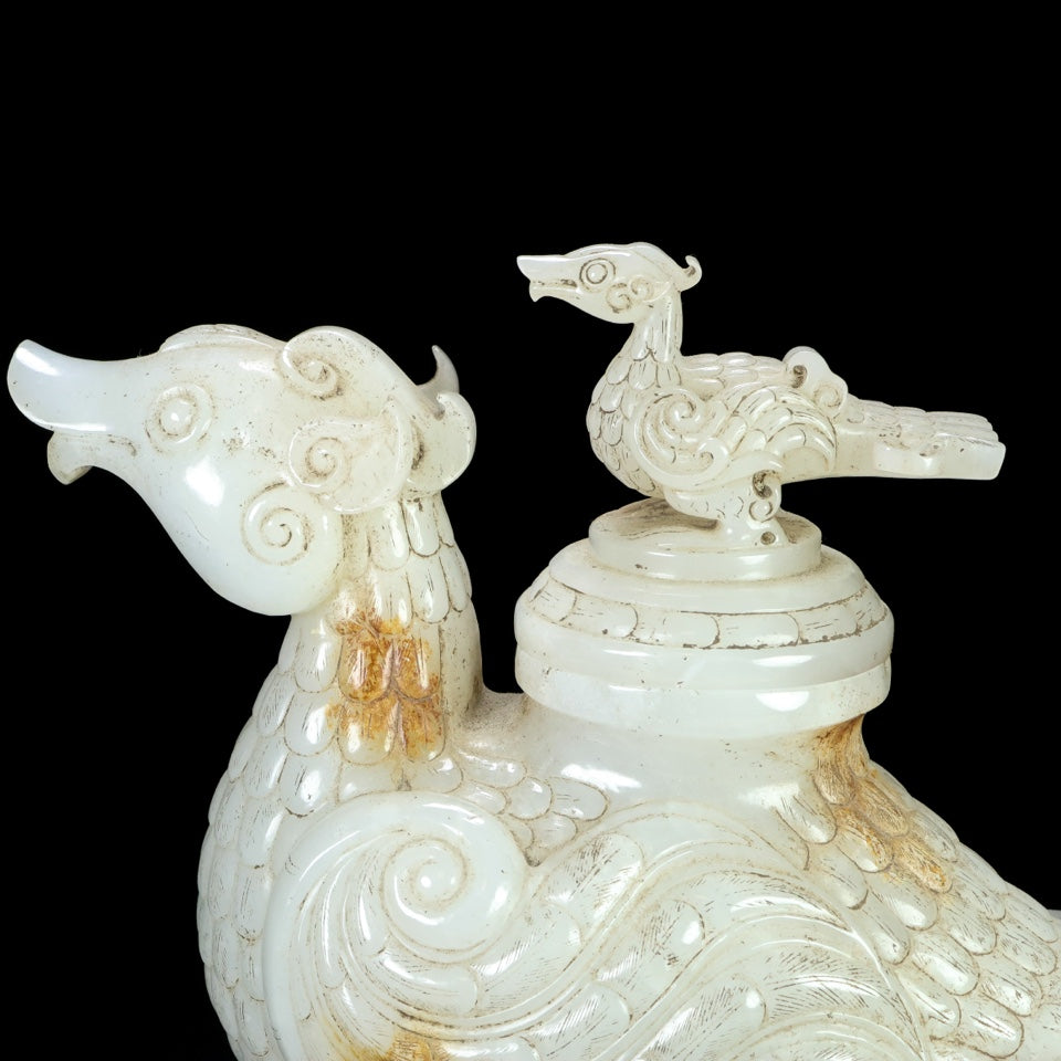 A1059 Superb Vintage Chinese Hetian Jade Carved Phoenix Statue