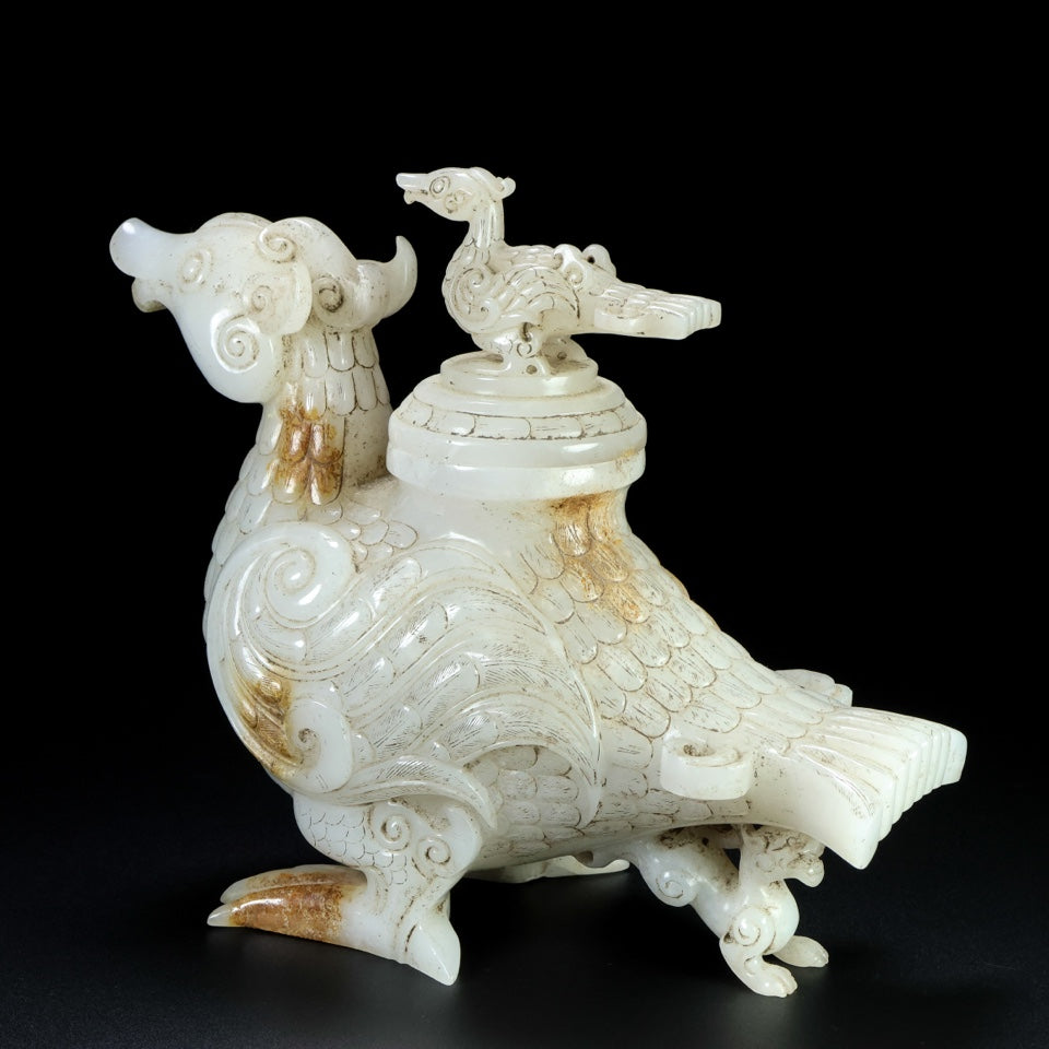 A1059 Superb Vintage Chinese Hetian Jade Carved Phoenix Statue