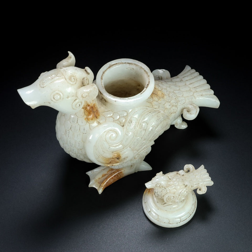 A1059 Superb Vintage Chinese Hetian Jade Carved Phoenix Statue