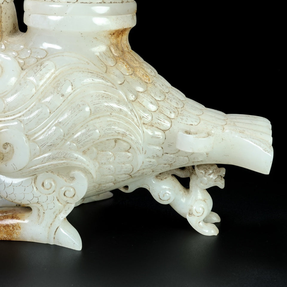 A1059 Superb Vintage Chinese Hetian Jade Carved Phoenix Statue