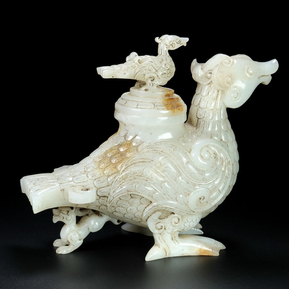 A1059 Superb Vintage Chinese Hetian Jade Carved Phoenix Statue