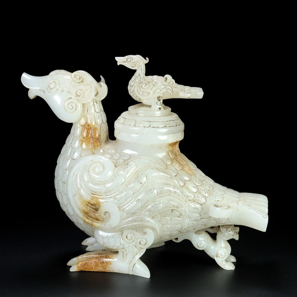 A1059 Superb Vintage Chinese Hetian Jade Carved Phoenix Statue