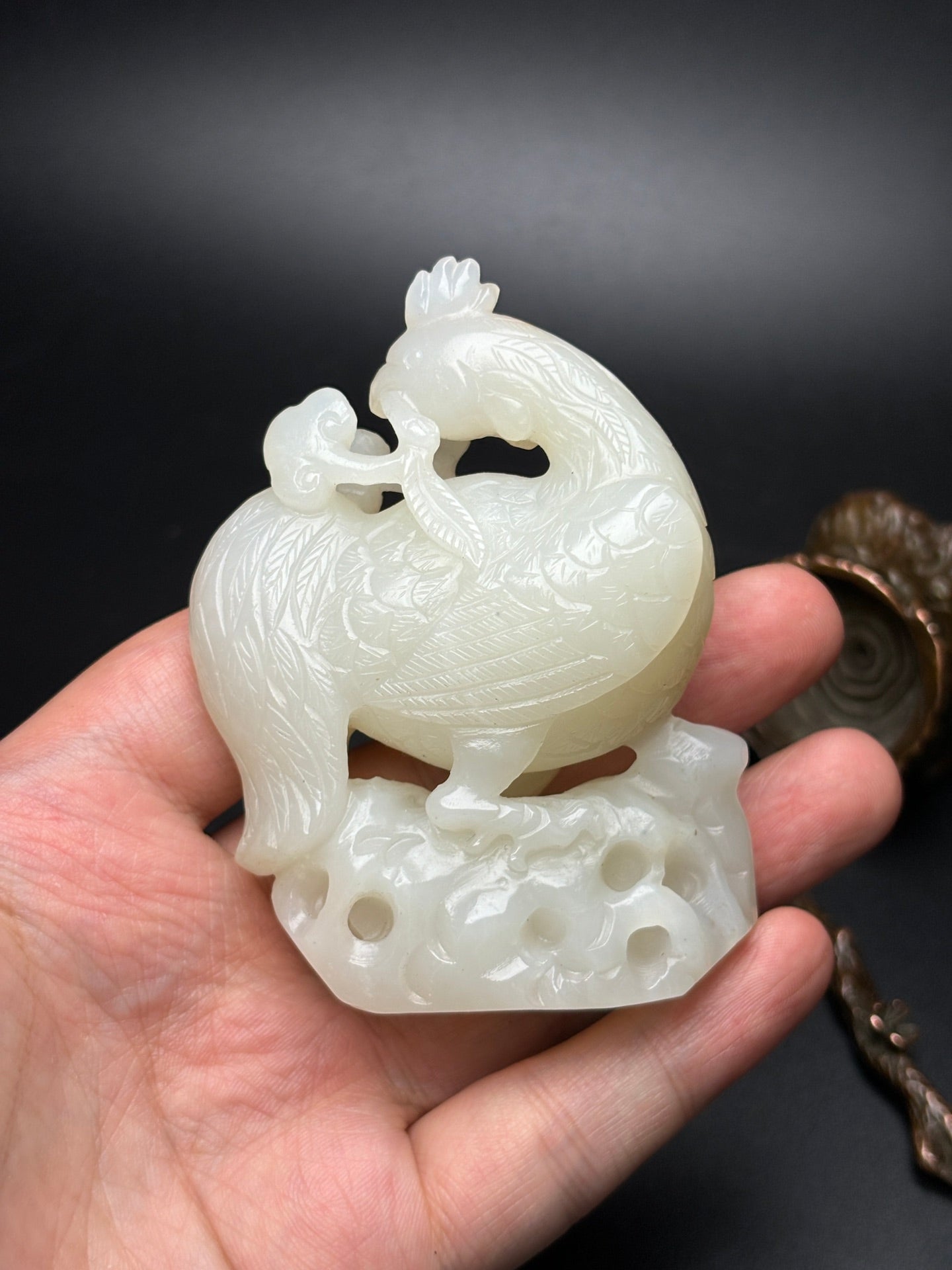 A1066 Superb Chinese Hetian Jade Carved Rooster Statue