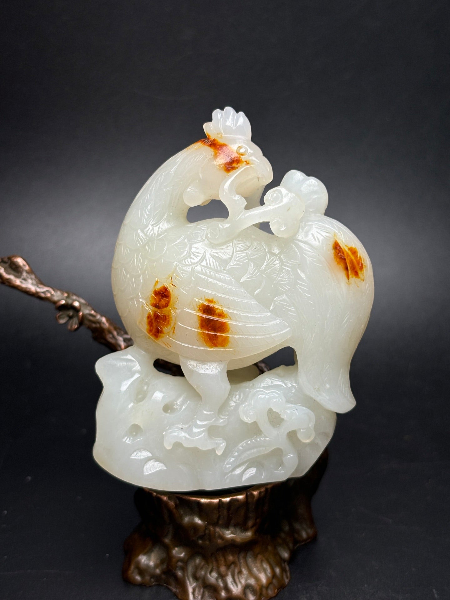 A1066 Superb Chinese Hetian Jade Carved Rooster Statue