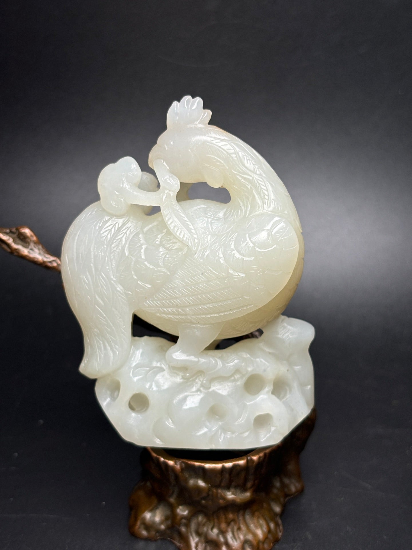 A1066 Superb Chinese Hetian Jade Carved Rooster Statue