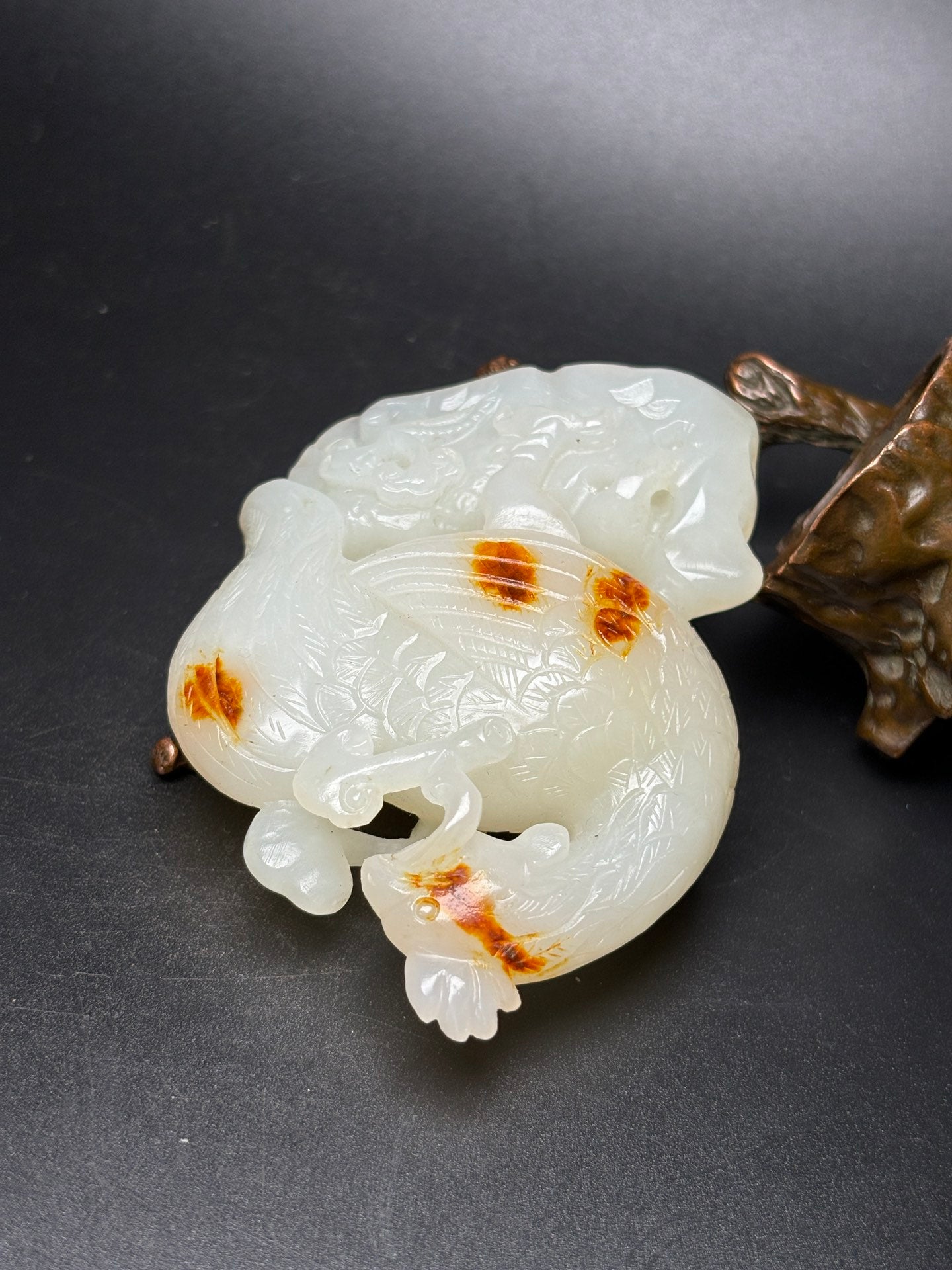 A1066 Superb Chinese Hetian Jade Carved Rooster Statue